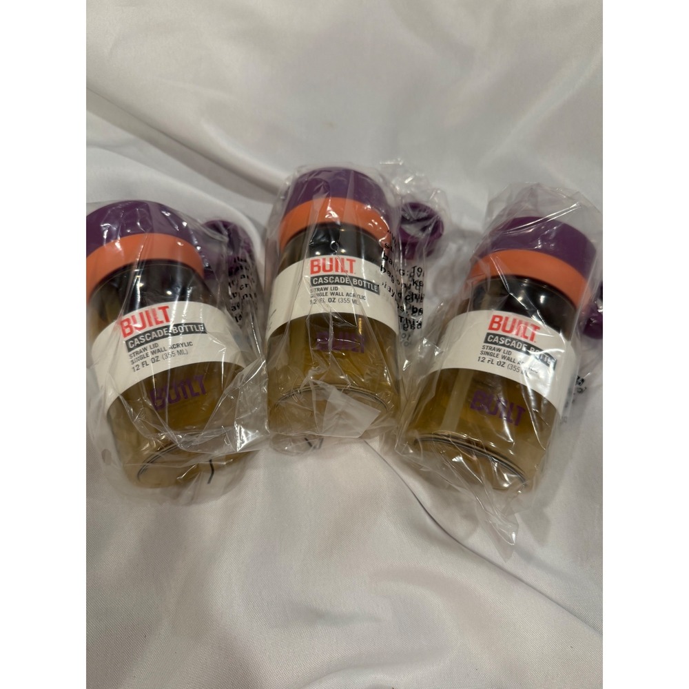 BUILT Cascade Water Bottle 12oz 3 Pack Beige Purple Straw Lid Acrylic BPA Free